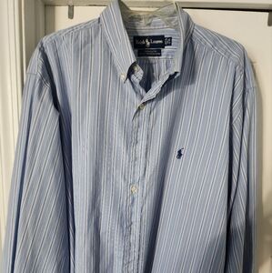 Polo by Ralph Lauren Blue/White Stripe Casual Button Down Shirt 17.5 Neck 36/37